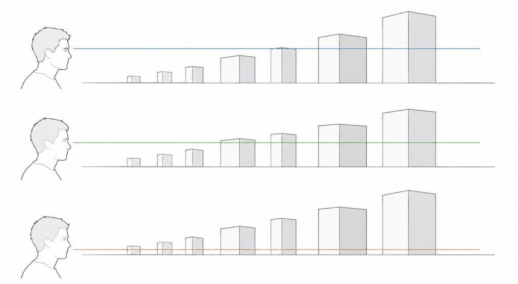 Differences in height depending on the viewpoint