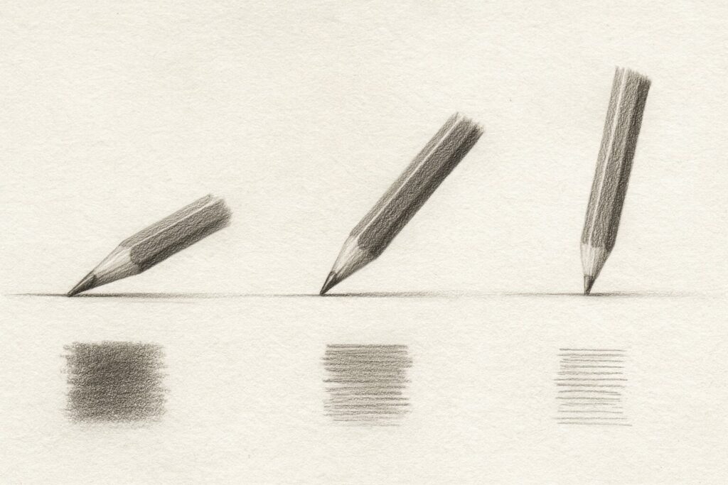 鉛筆の角度と線のイメージ