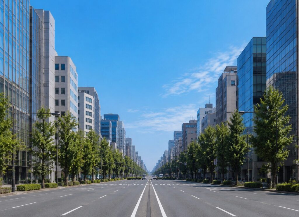 A modern city street scene