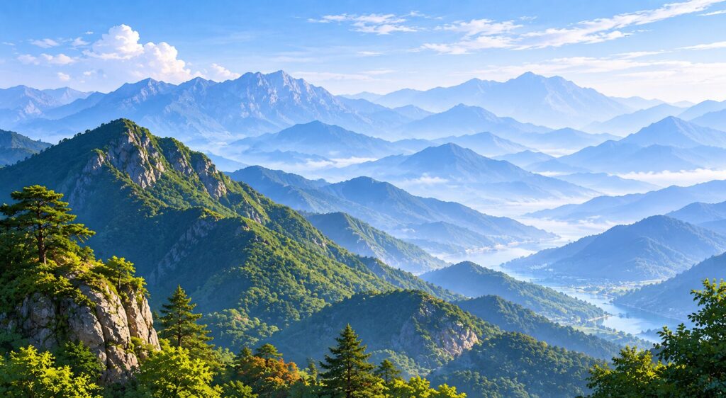 A quiet mountain morning scene