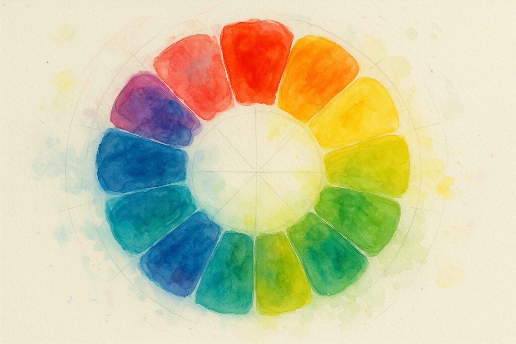 水彩画で描かれた色相環