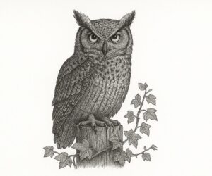 ペン画 フクロウ