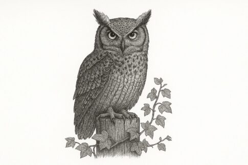 ペン画　フクロウ