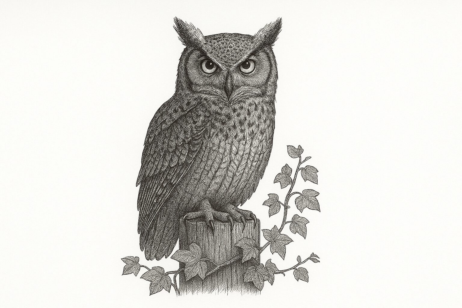 ペン画　フクロウ