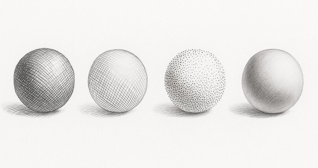 クロスハッチングと他の陰影技法の比較