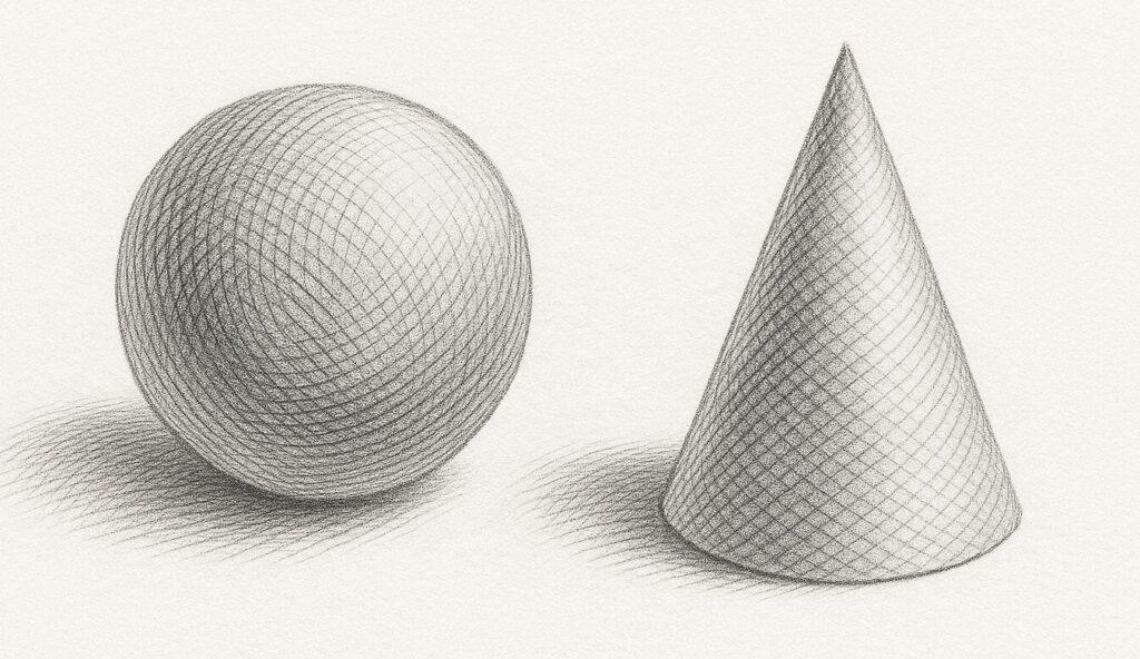 曲線を応用したクロスハッチング