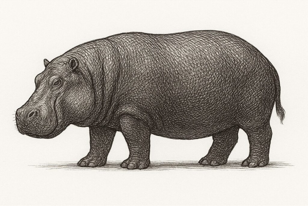 ペン画 カバのクロスハッチング