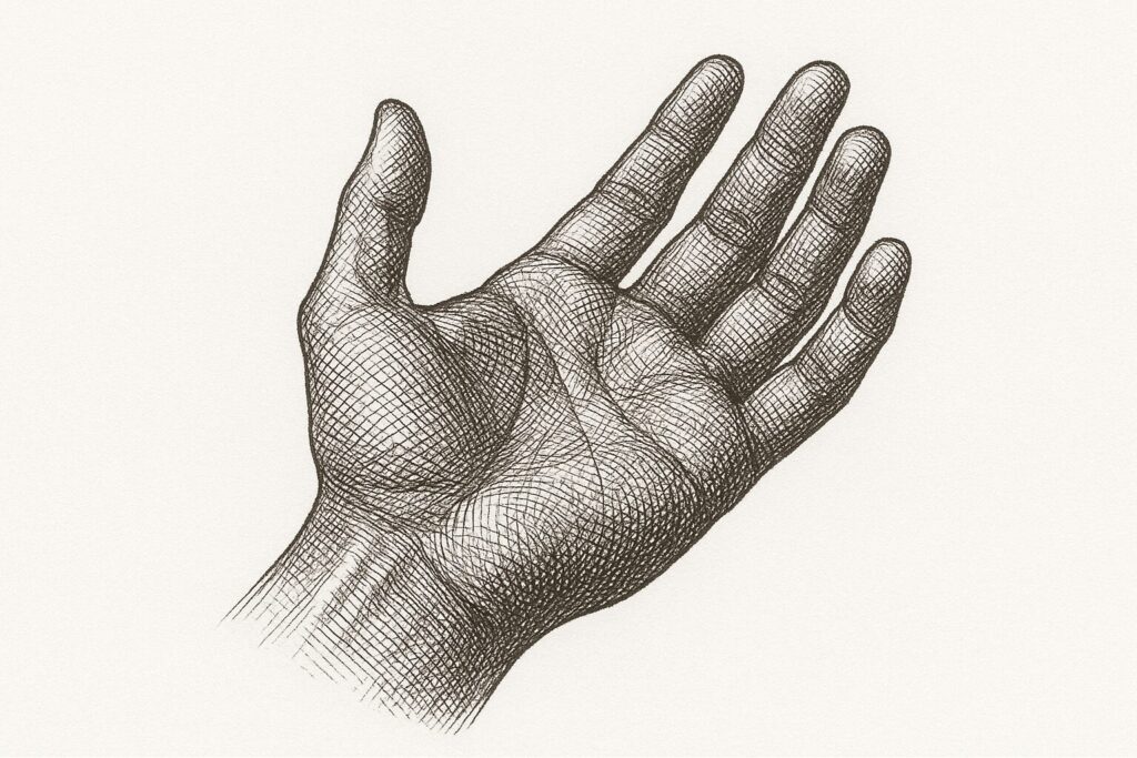 ペン画 左手のクロスハッチング