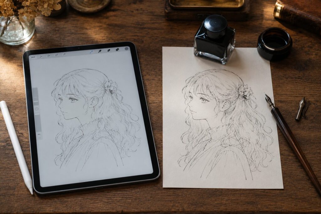 Differences from digital line art