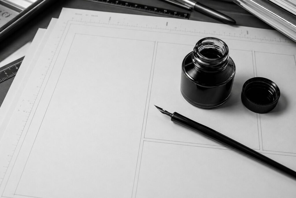 Dip pen and work scene